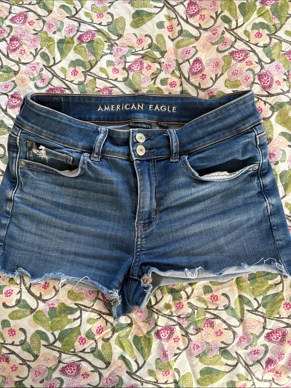 American Eagle Outfitters Blue Denim Cutoff Shorts- high rise shortie